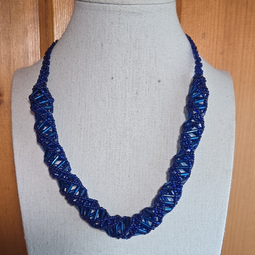 Blue Glass Beads Helix Necklace